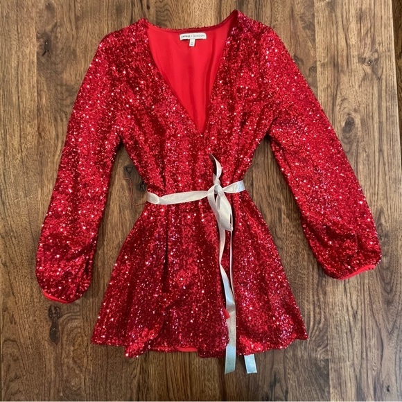 Express X Olivia Culpo XXS hot pink sequin wrap mini dress sparkly - Picture 6 of 16